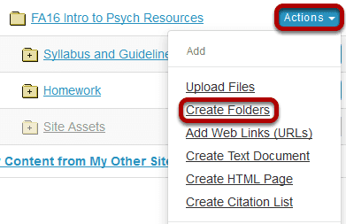 Click Actions, then Create Folders.