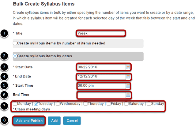 Enter syllabus title and date information.