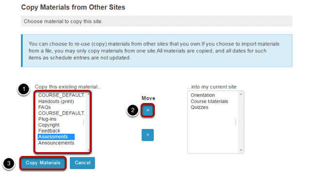 Select the content to be imported.