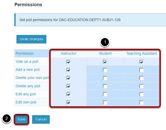 Modify the permissions for the roles listed.