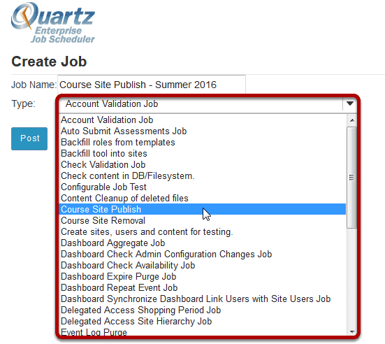 Select the job type from the drop-down menu.